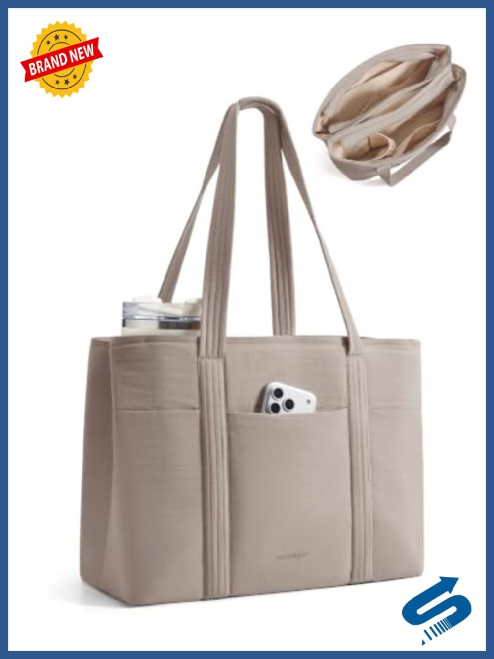 Women's Work Tote Bag with 3 Compartments, Water-Resistant, Fits 15.6" Laptop